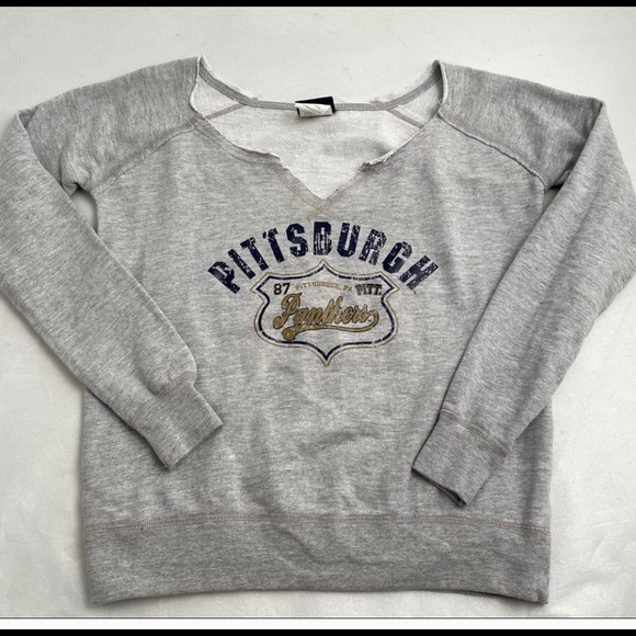 Pitt Panthers gray/navy raw edge neck sweatshirt - Picture 2 of 4
